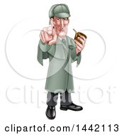Cartoon Full Length Sherlock Holmes Victorian Detective Holding A Pipe And Pointing Outwards
