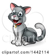 Poster, Art Print Of Cartoon Happy Sitting Kitty Cat