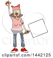Poster, Art Print Of Cartoon Angry White Woman Shouting Wearing A Pink Pussy Hat And Holding A Blank Sign At The Womens March