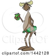 Poster, Art Print Of Cartoon Moose Holding A Wine Bottle And Cup