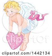 Clipart Of A Valentines Day Cupid Eros Pouting Over A Heart Royalty Free Vector Illustration by Pushkin