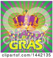 Poster, Art Print Of Crown Wand And Mardi Gras Text Over Rays