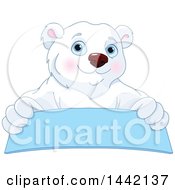 Poster, Art Print Of Cute Polar Bear Over A Blue Banner Sign
