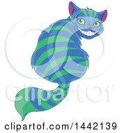 Poster, Art Print Of Grinning Striped Blue And Green Cheshire Cat Looking Back