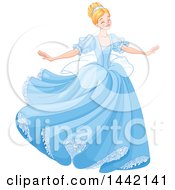 Clipart Of A Blond Woman Cinderella Dancing In A Blue Gown Royalty Free Vector Illustration by Pushkin