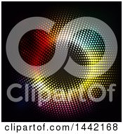 Clipart Of A Background Of Colorful Lights Or Halftone Dots Forming A Circle On Black Royalty Free Vector Illustration
