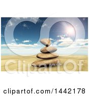 Poster, Art Print Of Stack Of 3d Balanced Stones Against Sky