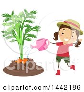 Poster, Art Print Of Brunette Caucasian Girl Watering Or Fertilizing A Giant Carrot