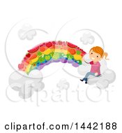 Poster, Art Print Of Red Haired Caucasian Girl Sitting On A Vegetable Rainbow Cloud