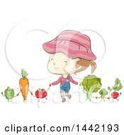 Sketched Caucasian Girl Holding Hands With Vegetables