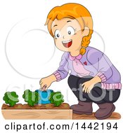Poster, Art Print Of Cartoon Red Haired Caucasian Girl Picking Snails Out Of Her Garden