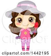 Poster, Art Print Of Brunette Caucasian Girl In A Cute Outfit Holding A Garden Trowel
