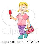 Poster, Art Print Of Cartoon Blond Caucasian Girl With Garden Tools