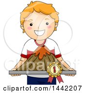 Poster, Art Print Of Proud Red Haired Caucasian School Boy Holding A Winning Volcano Model