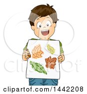 Poster, Art Print Of Cartoon Brunette Caucasian Boy Holding Artwork Of Leaves