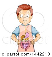 Clipart Of A Cartoon Caucasian School Boy Wearing A Digestive System Apron Royalty Free Vector Illustration