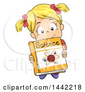 Poster, Art Print Of Cartoon Blond Caucasian Girl Holding Up A Science Book