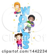 Poster, Art Print Of Group Of School Children Playing On Words Text