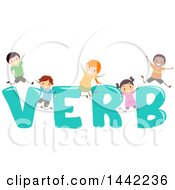 Poster, Art Print Of Group Of School Children Jumping Around The Word Verb