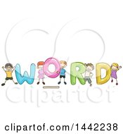 Poster, Art Print Of Group Of Sketched Children With Word
