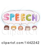 Poster, Art Print Of Sketched Group Of School Children Under Speech