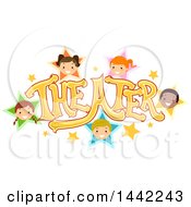 Poster, Art Print Of Group Of Children In Stars Around The Word Theater