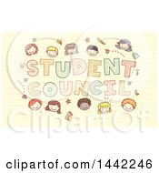 Poster, Art Print Of Sketched Group Of School Children Around Student Council Text On Ruled Paper