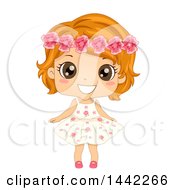 Poster, Art Print Of Red Haired Caucasian Girl In A Flower Dress Wearing A Floral Crown