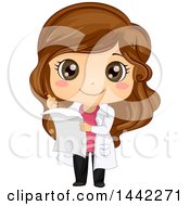 Poster, Art Print Of Cartoon Brunette Caucasian Girl In A White Science Lab Coat Taking Notes