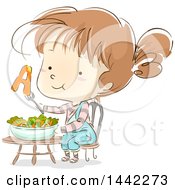 Poster, Art Print Of Sketched Caucasian Girl With Vitamin A From A Salad