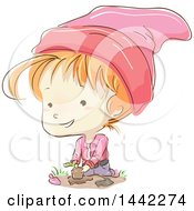 Poster, Art Print Of Sketched Gnome Girl Gardening