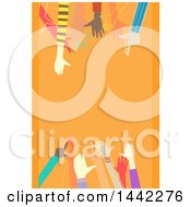 Poster, Art Print Of Diverse Hands Over An Orange Background