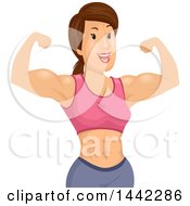 Clipart Of A Muscular Brunette Caucasian Woman Flexing Royalty Free Vector Illustration