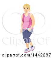 Clipart Of A Chubby Blond Caucasian Woman Walking And Carrying A Water Bottle Royalty Free Vector Illustration