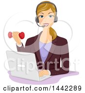 Poster, Art Print Of Blond Caucasian Woman Working Out With A Dumbbell While Working In An Office