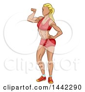 Poster, Art Print Of Sketched Blond Caucasian Woman Bodybuilder Flexing