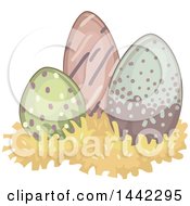 Clipart Of Patterned Dinosaur Eggs In A Nest Royalty Free Vector Illustration