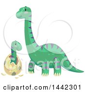 Brontosaurus Dinosaur Watching A Baby Hatch