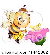 Poster, Art Print Of Happy Bee Pollinating A Flower