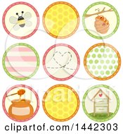 Poster, Art Print Of Round Sewn Styled Icons With Bees Patterns And Honey