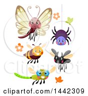 Poster, Art Print Of Happy Butterfly Spider Bee And Dragonflies