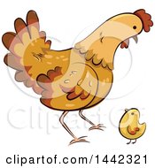 Clipart Of A Hen Chicken And Chick Royalty Free Vector Illustration by BNP Design Studio