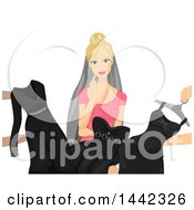 Poster, Art Print Of Blond Caucasian Bride Looking At Black Dresses