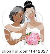 Clipart Of A Mother Of The Bride And Her Daughter Posing For A Wedding Photo Royalty Free Vector Illustration