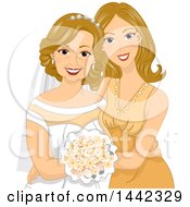 Poster, Art Print Of Happy Caucasian Daughter Posing With Her Mother On Her Wedding Day Or Golden Anniversary