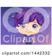 Poster, Art Print Of Caucasian Boy With Purple Eyes And Hair Surrounded By Magical Stars