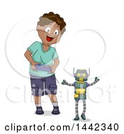 Poster, Art Print Of Cartoon Happy Black Boy Operating A Toy Robot