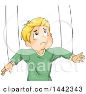 Poster, Art Print Of Cartoon Blond Caucasian Boy Attached To Puppet Strings