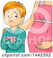 Poster, Art Print Of Cartoon Grumpy Red Haired Caucasian Boy By His Pregnant Mom