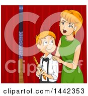 Poster, Art Print Of Red Haired Caucasian Mother Cheering Him On Before A Flute Peformance